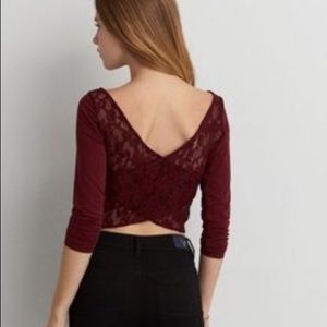 American Eagle Lace Cross Back Stretch Cropped T